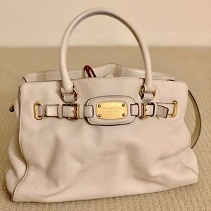 Micheal Kors Medium Pebbled Leather Satchel, White